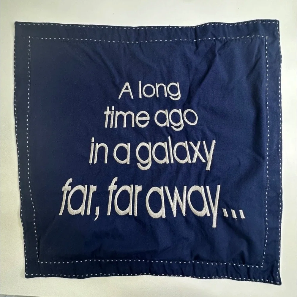Pottery Barn Star Wars Pillow Sham A Long Time Ago... Blue Embroidered Clean